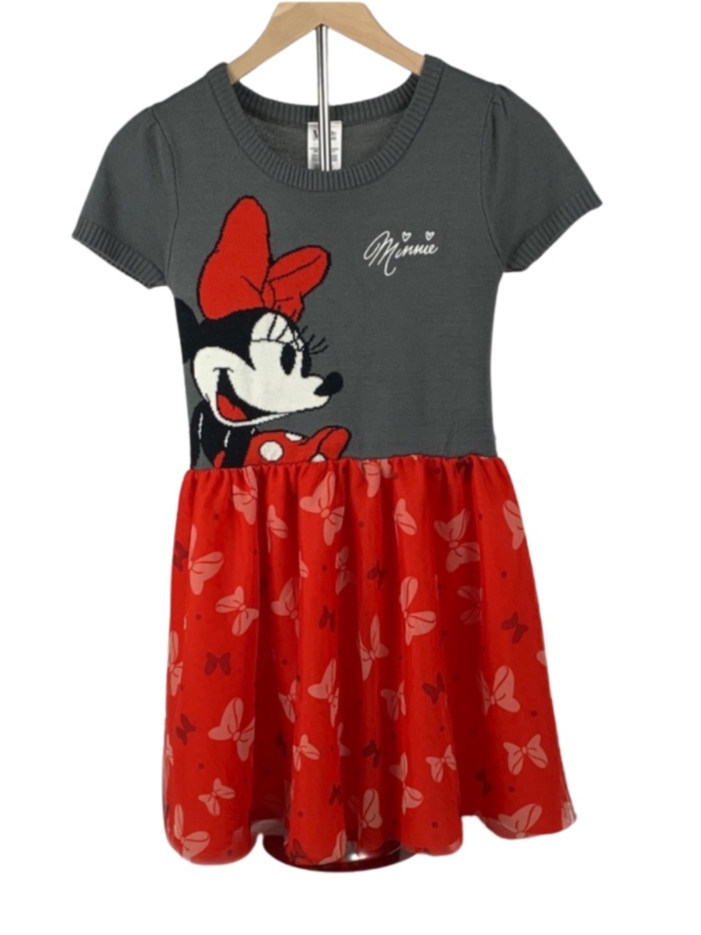 Disney Minnie Mouse Charcoal Scarlet Sweater Top Tulle Dress Girl's Size 10/12